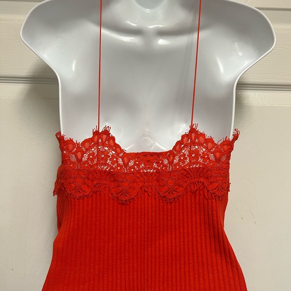 Zara Red Intense Lace Ribbed Cropped Top - Picture 7 of 10